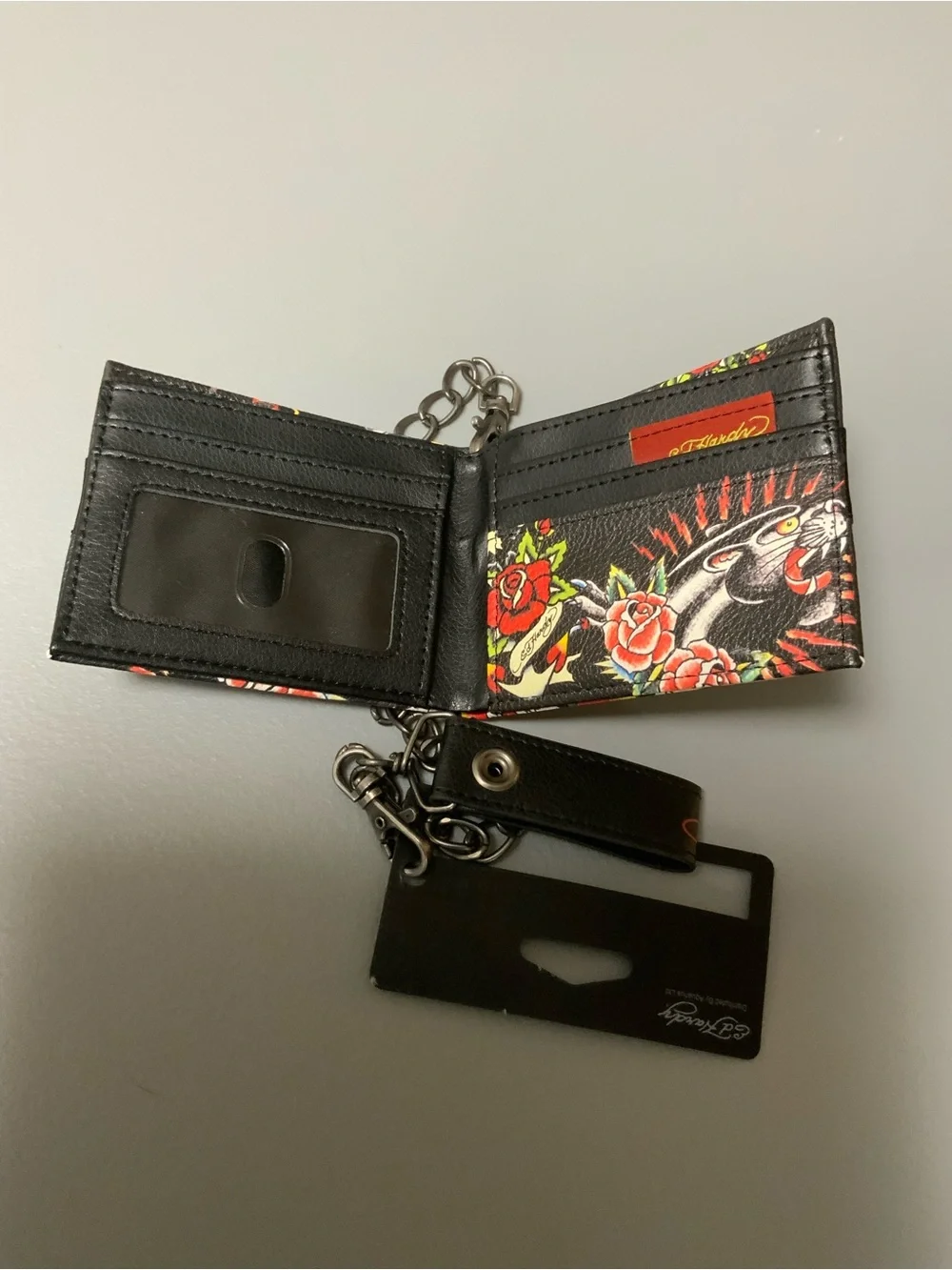 Ed Hardy Black Tattoo-Print Studded Chain Wallet